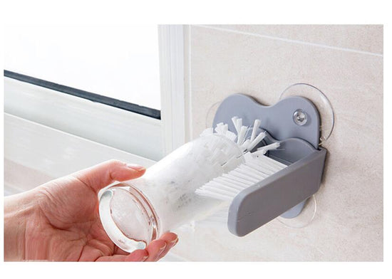 Wall-Mount Rotating Cup Brush – Suction Cup Glass & Mug Cleaner |