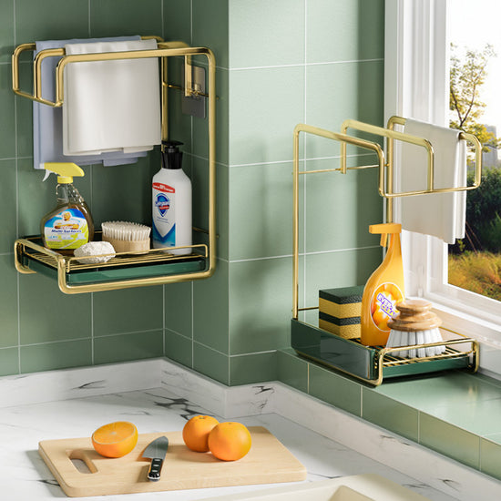 Wall-Mounted Sponge Holder & Kitchen Sink Organizer Rack with Drain Tray