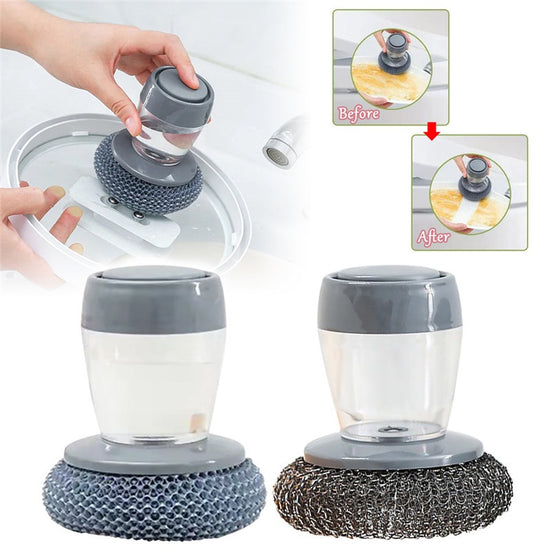 Soap Dispensing Palm Brush | Push-Type Kitchen Dish Scrubber with