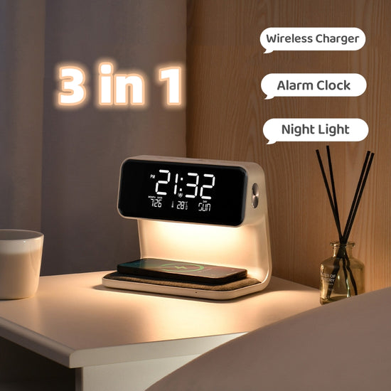 3-in-1 Bedside Lamp, Wireless Charger & Alarm Clock