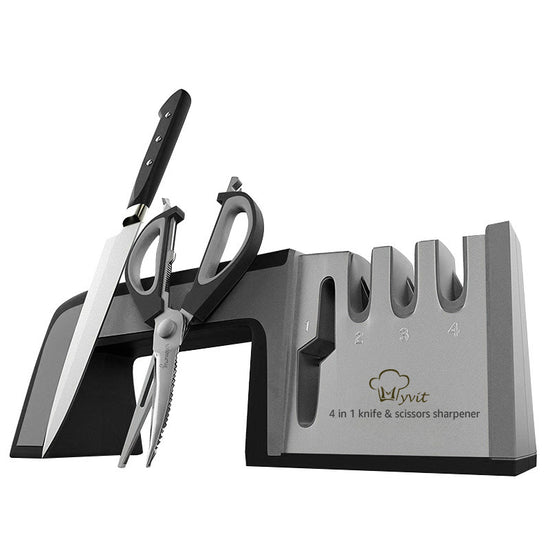 4-in-1 Kitchen Knife Sharpener – Diamond, Ceramic, Tungsten & Scissors