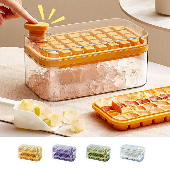 One-Press Ice Cube Tray with Lid & Storage Box – 32/64 Cubes, BPA-Free
