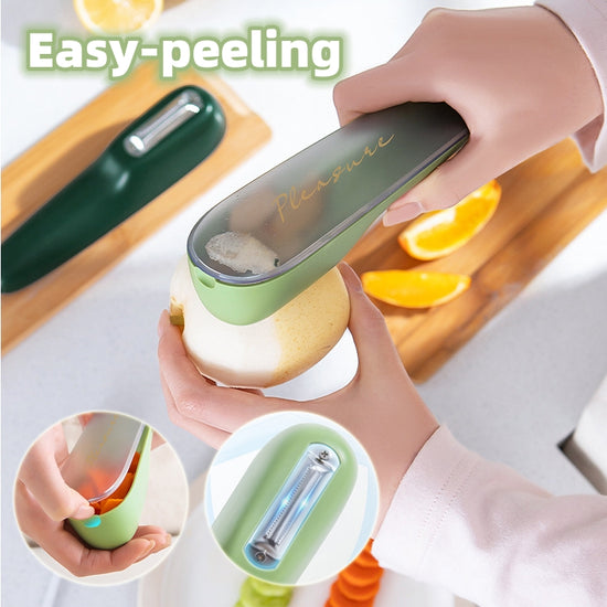 Vegetable Peeler with Built-In Peel Catcher – Stainless Steel Blade,
