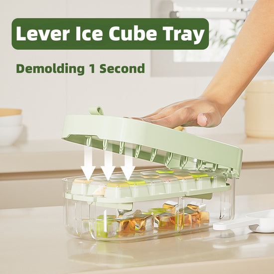 High-Capacity Ice Cube Tray with Lid & Ice Shovel – Food-Grade Grid