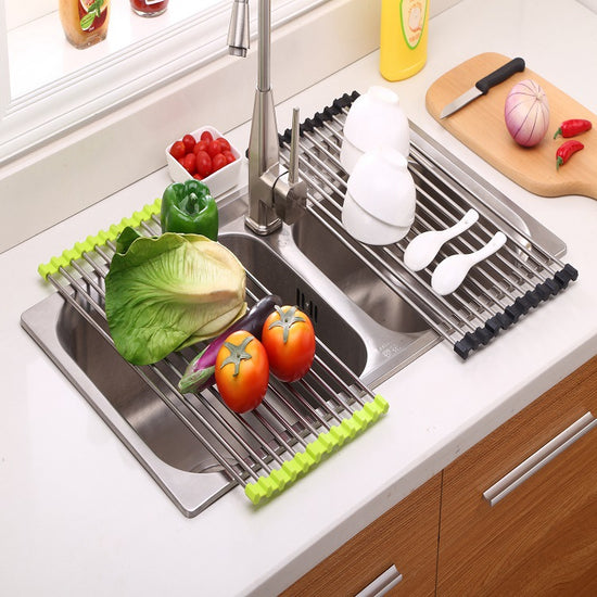 Folding Stainless Steel Kitchen Drain Rack | Foldable Sink Drainer for