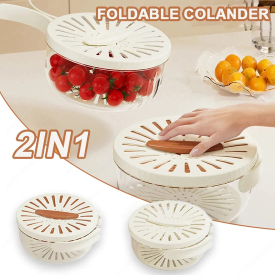 Foldable Fruit & Vegetable Drain Basket with Lid | Wash, Drain & Store