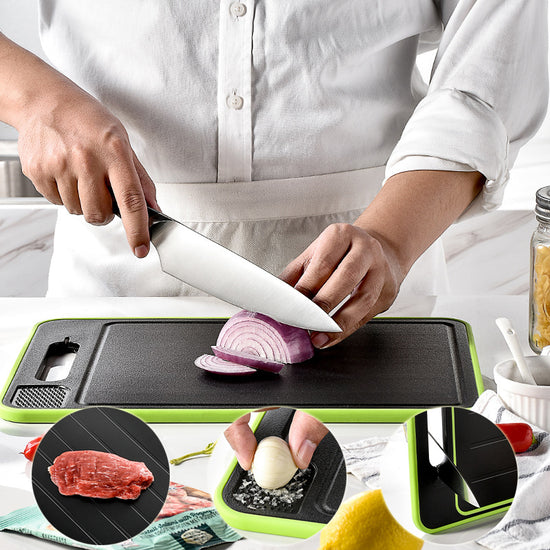 4-in-1 Aluminium Cutting Board – Double-Sided with Defrost, Garlic